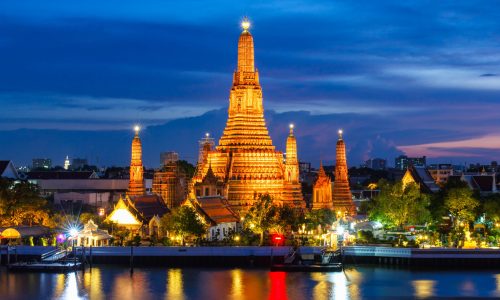 Wat Arun Buddhist religious places in twilight time, Bangkok, Thailand